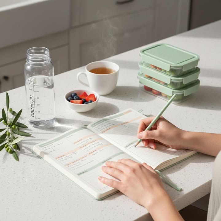 Step-by-step mini-habit cards laid out on a desk with markers