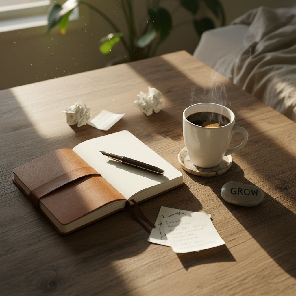 Open journal showing weekly habit completion marks and reflection notes